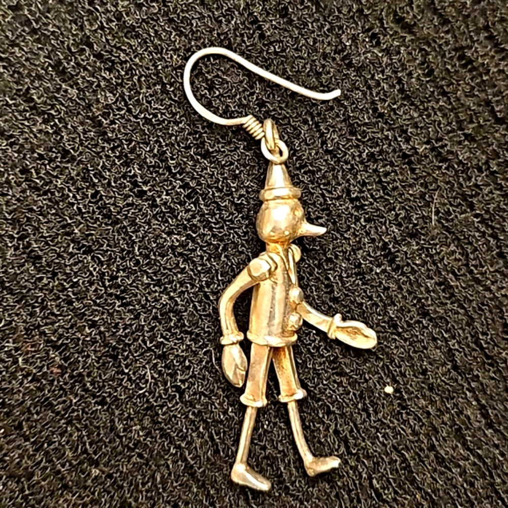 Pinocchio Vintage Articulated Sterling Silver Earnings - Picture 6 of 6